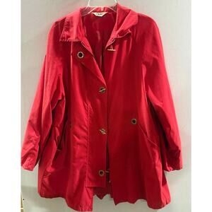 Otalia Trench Coat Womens Red Pockets Long Sleeve Collared Toggle Button Front